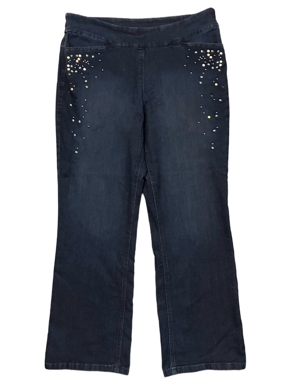 Westbound Women's Dark Wash Studded Pull-On Bootcut Stretchy Jeans | Size 16R